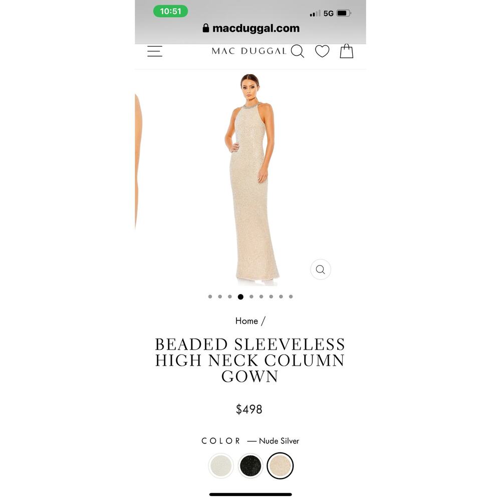 Mac Duggal Beaded Halter Neck Body Skimming Gown Silver Cream Size 6 NWT - Picture 3 of 11